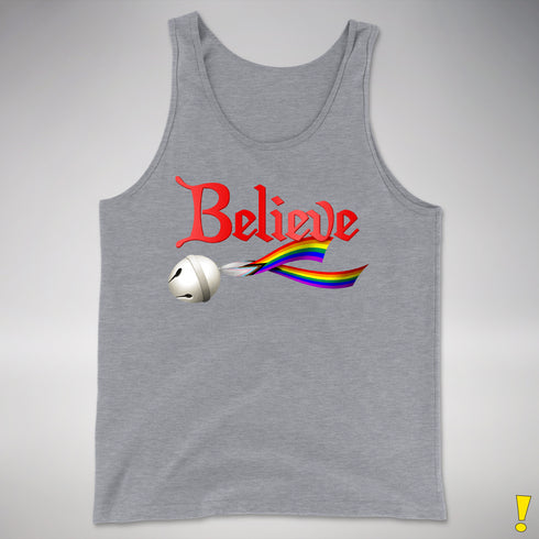 Believe Progress Pride LGBTQ Jingle Bell Premium Tank Top - Grey Heather